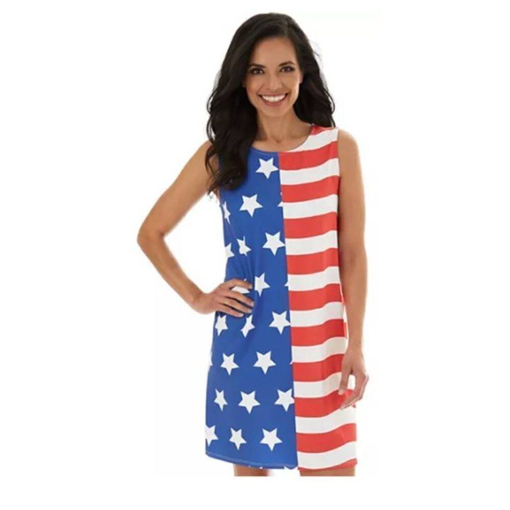 Dress Work Sleeveless‎ Stretch US Flag Swing Mini Dress July Red Blue  Size XXL
